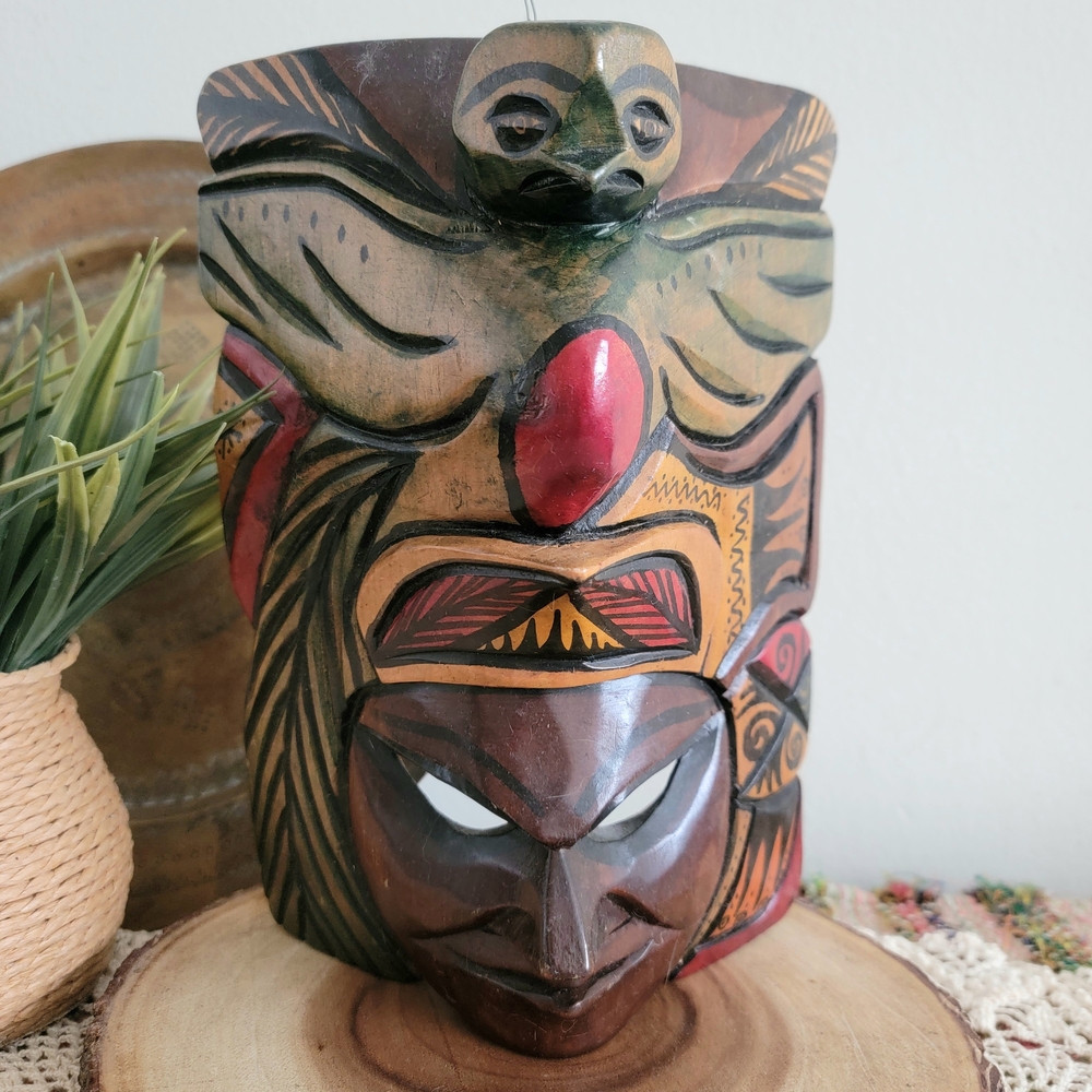 Handcrafted Tribal Mask Tiki Wood Decor Wall Hanging Wood Art - Picture 2 of 7
